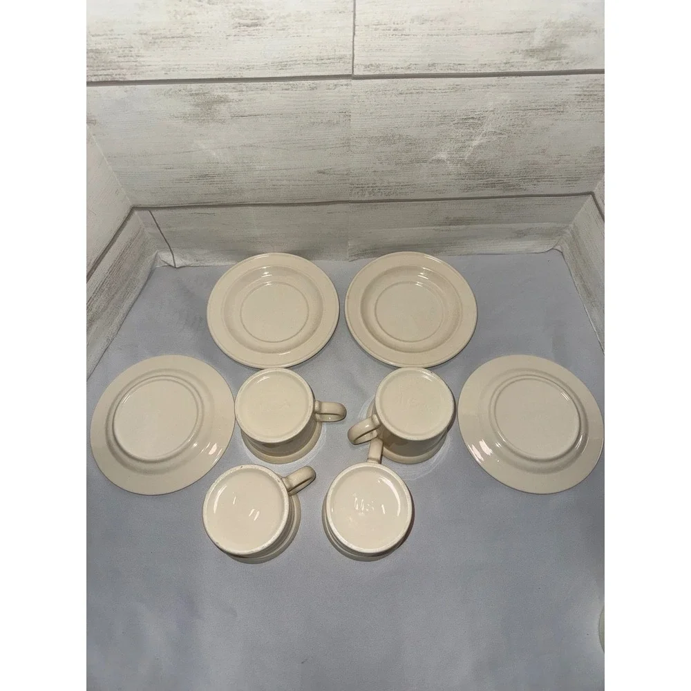 Homer Laughlin Ivory Ceramic Cup and Saucer‎ Set of 4 Vintage USA Creamware